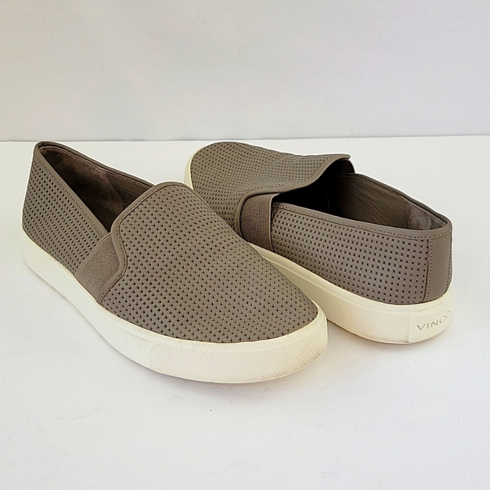 Vince Blair Slip On Perforated Leather Sneakers Taupe Beige Size 6.5